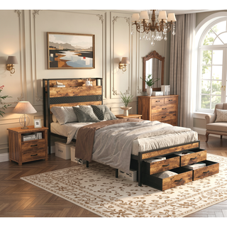 Sunvega Twin Size Bed Frame with Storage Drawers Headboard Charging Station and Smart LED Lights