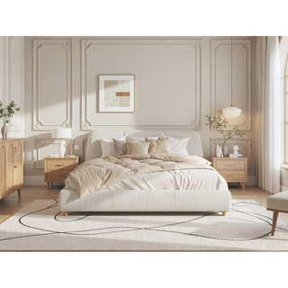 Sunvega King Size Modern Upholstered Bed Frame with Linen Fabric and Solid Wood Legs