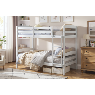 Sunvega Twin over Twin Bunk Bed with Guard Rails in Black Finish
