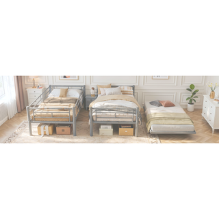 Sunvega Sturdy Metal Twin over Twin Bunk Bed with Safety Guardrail and Noise Reduced