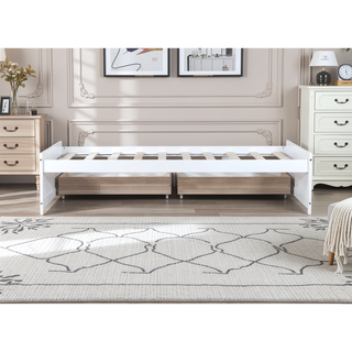 Sunvega Twin Size Bed with 2 Drawers and Wheels for Spacious Storage