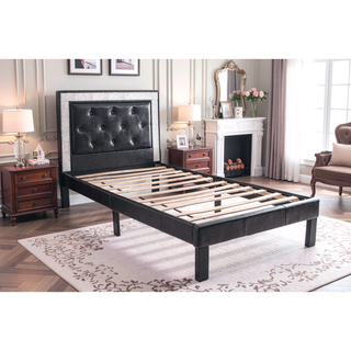 Sunvega Pink Faux Leather Upholstered Full Size Bed with Tufted Headboard