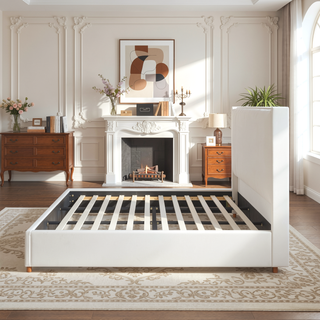 Sunvega King Platform Bed Frame with Cushioned Headboard and Solid Wood Feet