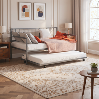 Sunvega Contemporary Black Metal Twin Daybed With Trundle and Full Frame