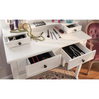 Sunvega Rose Gold Vanity Makeup Table Set with Mirror and Upholstered Bench
