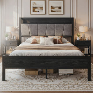 Sunvega Full Size Bed Frame with Storage Headboard and Charging Station Outlets