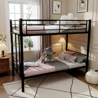 Sunvega Twin Over Twin Metal Bunk Bed with Ladders & Guardrail for Kids Boys Girls
