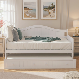 Sunvega Twin Wooden Daybed with Trundle Sofa Bed for Bedroom Living Room Gray