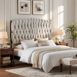 Sunvega Braided Matisse Twin Size Headboard in Black Metal and Cream Fabric