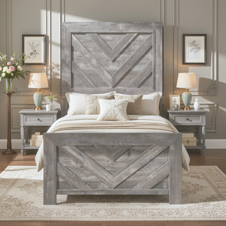 Sunvega Natural Finish Full Bed with Headboard Footboard and Rails
