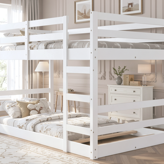 Sunvega Full Over Full Bunk Bed with Ladder in Solid Pine Wood Frame