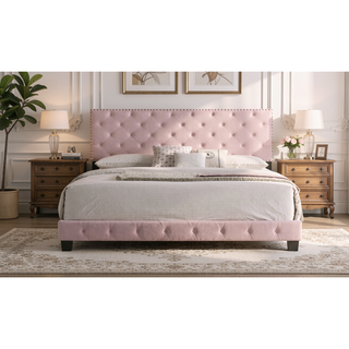 Sunvega Bold Pink Transitional King Bed for Comfortable Nightly Support