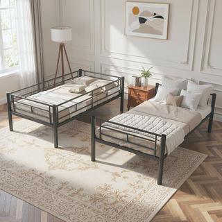 Sunvega Sturdy Metal Twin over Twin Bunk Bed with Safety Guardrail and Noise Reduced