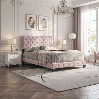 Sunvega Transitional Pink Queen Bed for Style with Durable Build and Vibrant Color