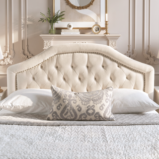 Sunvega Queen Size Upholstered Headboard with Tufted Diamond Stitch and Nailhead Trim