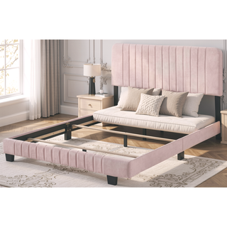 Sunvega Full Bed with Chic Tufted Headboard and Vibrant Blue Hue in One Box