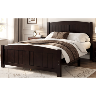 Sunvega White Solid Wood Queen Platform Bed with Slats No Box Spring Needed