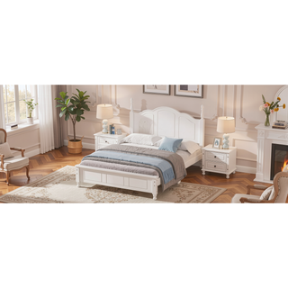 Sunvega Retro Style Solid Wood Platform Bed Frame with Slat Support for Full Size Mattress