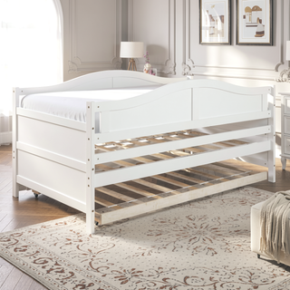 Sunvega Twin Wooden Daybed with Trundle Sofa Bed for Bedroom Living Room Gray