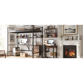 Sunvega Twin Loft Bed with L-Shaped Desk, Charging Station, Fabric Drawers & Safety Guardrail