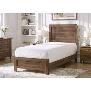 Sunvega Brown Cherry Finish Contemporary Fabric Panel Bed in One Box