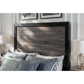 Sunvega Two-Tone Dark Gray and Black Queen Size Bed with Wood Inlay