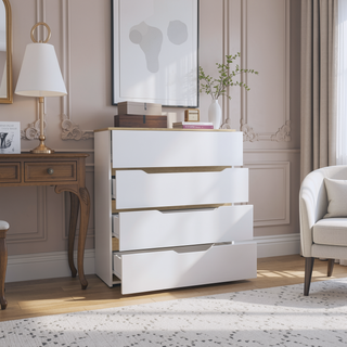 Sunvega White and Light Oak Four-Drawer Dresser with Superior Top