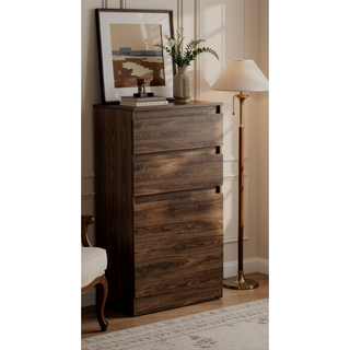 Sunvega Dark Walnut Dresser with Jewelry Box Mirror and Two Drawers