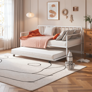 Sunvega Contemporary Black Metal Twin Daybed With Trundle and Full Frame