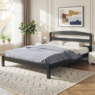Sunvega Solid Wood Platform Bed Frame with Curved Headboard for Bedroom