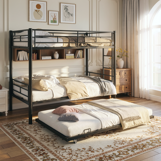 Sunvega Sturdy Metal Twin over Twin Bunk Bed with Safety Guardrail and Noise Reduced