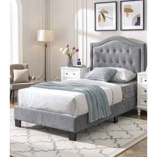 Sunvega European Queen Size Bed with Button Tufted Headboard and Charcoal Finish