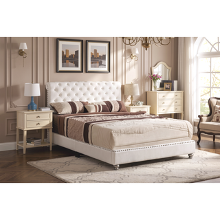 Sunvega Elegant White Transitional Queen Bed with Sleek Finish and Spacious Dimensions