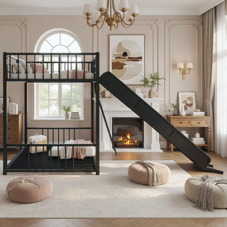 Sunvega Durable Metal Twin over Twin Bunk Bed with Fun Slide