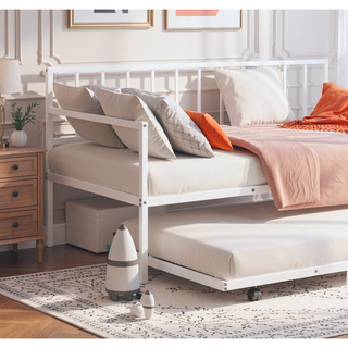 Sunvega Contemporary Black Metal Twin Daybed With Trundle and Full Frame