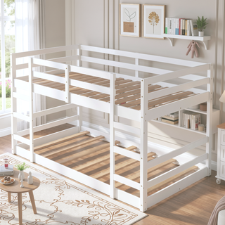 Sunvega Full Over Full Bunk Bed with Ladder in Solid Pine Wood Frame