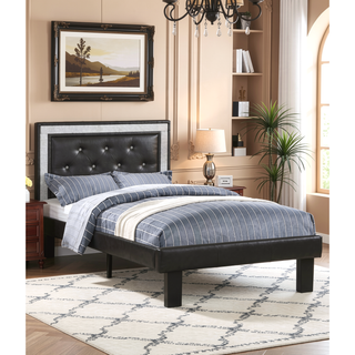 Sunvega Pink Faux Leather Upholstered Full Size Bed with Tufted Headboard