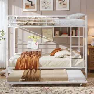 Sunvega Twin Over Full Metal Bunk Bed with Trundle for Space Saving and Safety