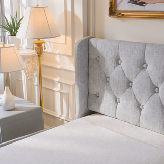 Sunvega Dark Grey Full Size Bed Frame with 4 Storage Drawers and Wingback Headboard