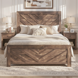 Sunvega Natural Finish Full Bed with Headboard Footboard and Rails