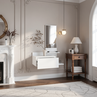 Sunvega Vienna 23.6" Wide Floating Mirror Console Table with 3-Tier Shelf