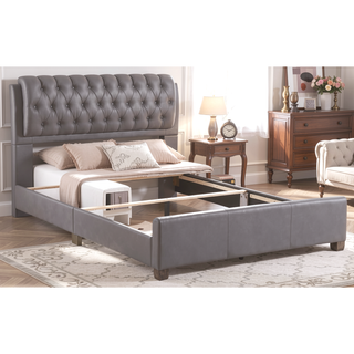 Sunvega Modern Light Grey Upholstered Queen Bed with Sturdy Chic Design