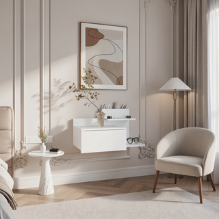 Sunvega Vienna 23.6" Wide Floating Mirror Console Table with 3-Tier Shelf
