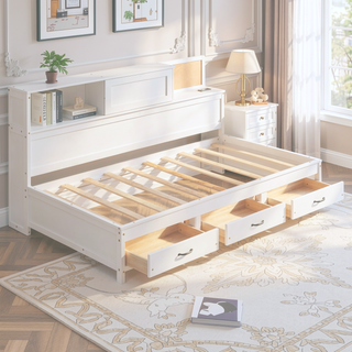 Sunvega Twin Size Wooden Daybed with 3 Storage Drawers and USB Ports
