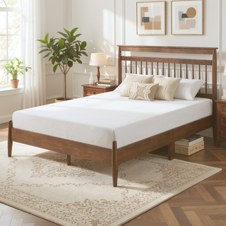Sunvega Transitional Chestnut Finish Wood Frame Full Platform Bed in a Box