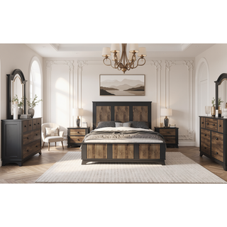 Sunvega White Farmhouse Queen Platform Bed with Wooden Strip Decoration and Plywood Slats