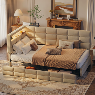 Sunvega Twin Size Upholstered Daybed with LED Lights Charging Station and Storage