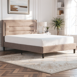 Sunvega Modern Channel Tufted Platform Bed Frame with Headboard and Footboard Brown