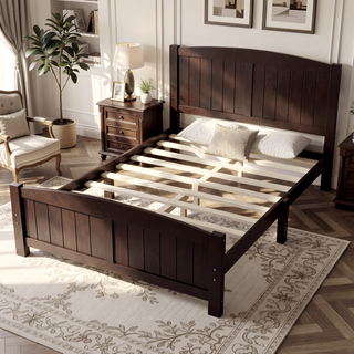 Sunvega White Solid Wood Queen Platform Bed with Slats No Box Spring Needed
