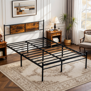 Sunvega Twin Size Metal Bed Frame with Wood Panel Headboard and Under Storage